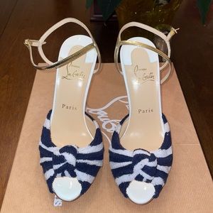 Christian Louboutin Grespa 100 Eponge navy and white patent sandal sz 37.5